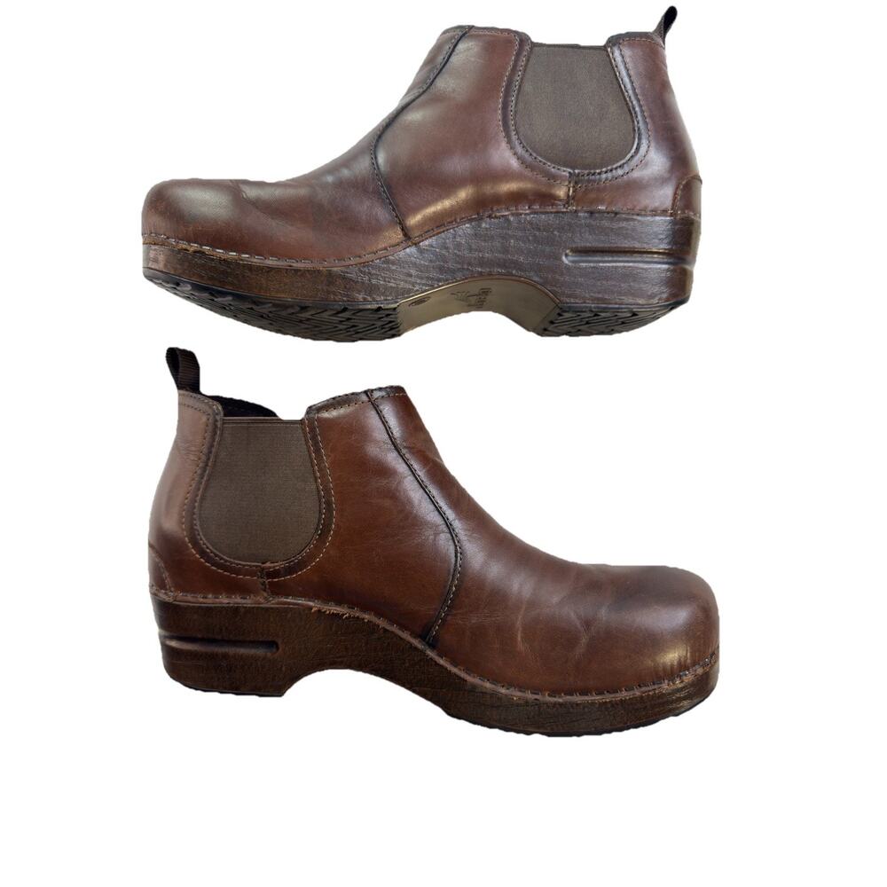 Dansko Women's Frankie Chelsea Booties Clogs antq brown leather Sz 41, 10.5-11